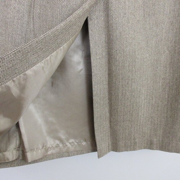 Talbots Petites Midi Pencil Skirt Size 8 Silk Tweed Brown Cream Back Slit Career - Picture 3 of 8